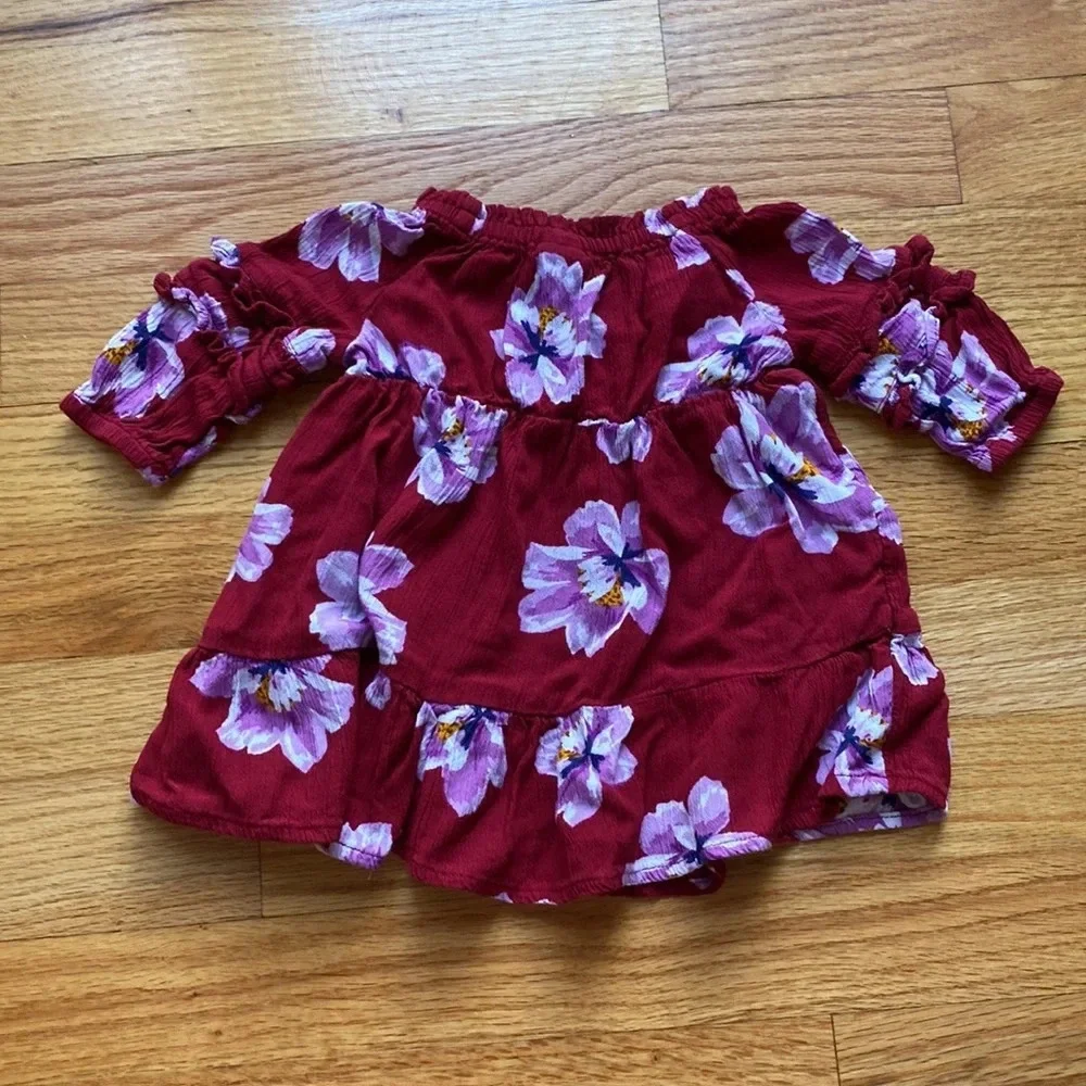 Old Navy 0-3‎ Month Floral Maroon Burgundy Dress or Tunic Fall Winter Photos